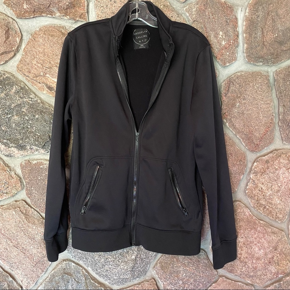 Mens Brooklyn Calling NYC black fleece lined jacket.